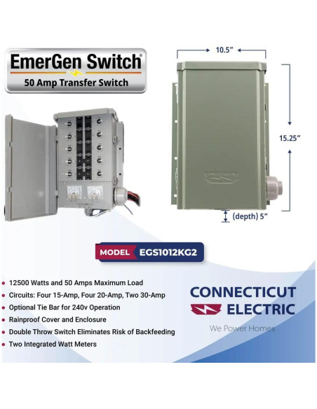 Kit Interruptor Transferencia Manual Connecticut Electric 50A 10 Circuitos
