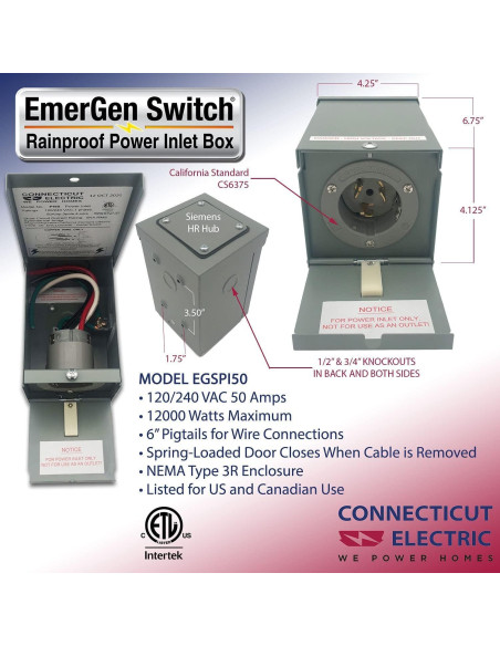 Kit Interruptor Transferencia Manual Connecticut Electric 50A 10 Circuitos