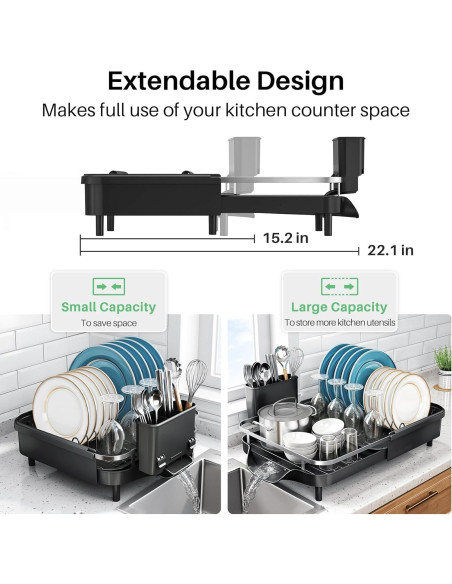 Escurridor de Platos Expandible SNTD Acero Inoxidable Negro