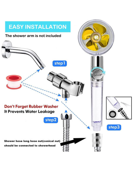 Cabezal de Ducha de Alta Presión Besititli con Filtro y Manguera 150 cm