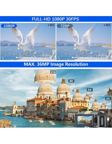 Cámara de Video FHD 1080P Kimonie 36MP 16X Zoom LCD 3"