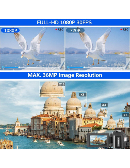 Cámara de Video FHD 1080P Kimonie 36MP 16X Zoom LCD 3" Cámara de Video FHD 1080P Kimonie 36MP 16X Zoom LCD 3"