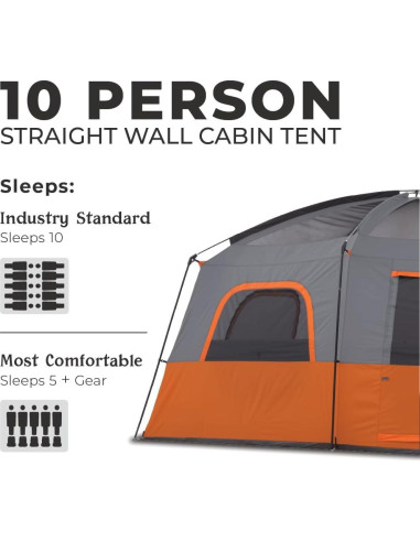 Carpa CORE para Camping Familiar 10 Personas 4.27x3.05m Naranja