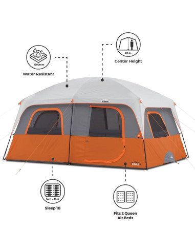 Carpa CORE para Camping Familiar 10 Personas 4.27x3.05m Naranja