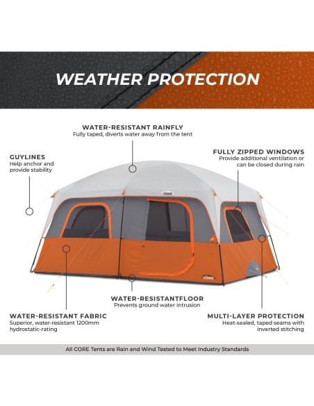 Carpa CORE para Camping Familiar 10 Personas 4.27x3.05m Naranja