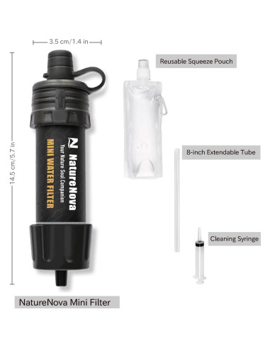 Filtro de Agua Portátil NatureNova Mini 51.8g para Emergencias