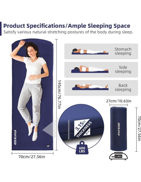 Colchón de Camping Autoinflable INVOKER 8 cm Azul