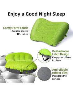 Almohada Inflable Crisonky 2.0 para Camping y Viaje - Verde Claro 2