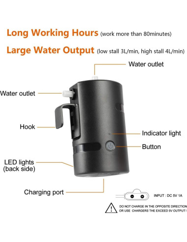 Ducha Portátil AZXJC S91 Recargable 4400mAh IPX7 para Camping