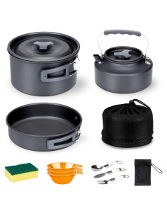 Set de Cocina para Camping Alocs 7 Piezas 1.7L Olla y Sartén