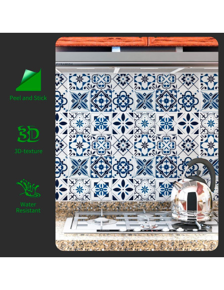 Azulejos Autoadhesivos LONGKING 10 Hojas Geométrico Azul Azulejos Autoadhesivos LONGKING 10 Hojas Geométrico Azul