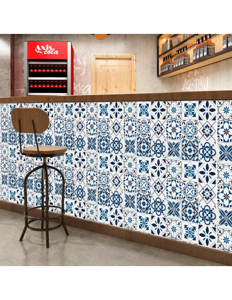 Azulejos Autoadhesivos LONGKING 10 Hojas Geométrico Azul Azulejos Autoadhesivos LONGKING 10 Hojas Geométrico Azul