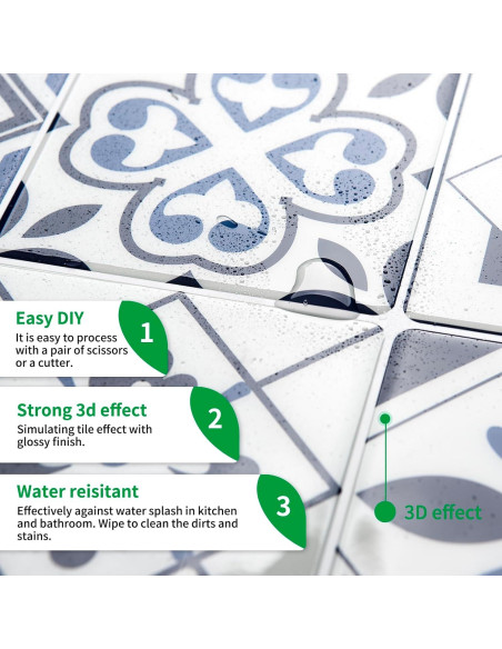 Azulejos Autoadhesivos LONGKING 10 Hojas Geométrico Azul Azulejos Autoadhesivos LONGKING 10 Hojas Geométrico Azul