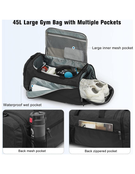 Mochila Duffle 3-en-1 G4Free 45L con Compartimento para Zapatos