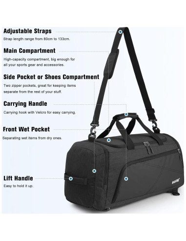 Mochila Duffle 3-en-1 G4Free 45L con Compartimento para Zapatos