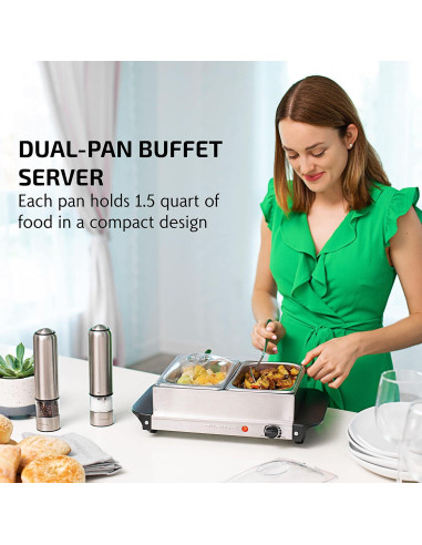 Servidor de Buffet Eléctrico OVENTE FW152S 2 Bandejas 1.5 Qt