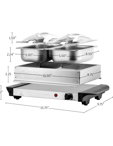 Servidor de Buffet Eléctrico OVENTE FW152S 2 Bandejas 1.5 Qt