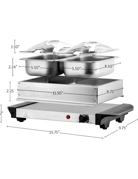 Servidor de Buffet Eléctrico OVENTE FW152S 2 Bandejas 1.5 Qt