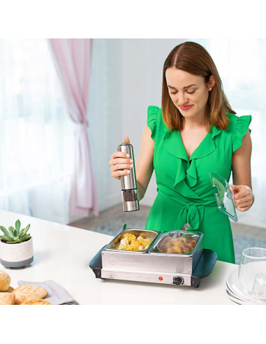 Servidor de Buffet Eléctrico OVENTE FW152S 2 Bandejas 1.5 Qt