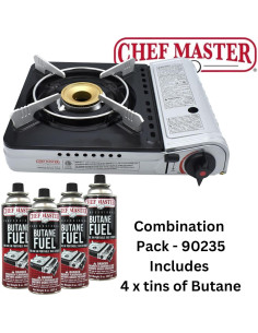 Estufa Portátil de Butano Chef Master 90235 12000 BTU con Combustible 2