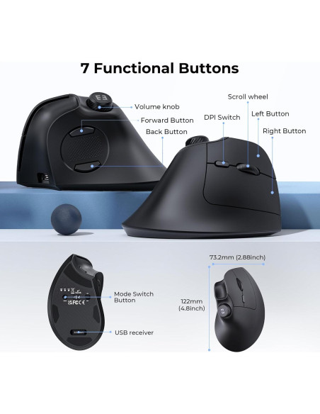 Ratón Ergonómico Inalámbrico Seenda MOU-302 Negro USB/Bluetooth