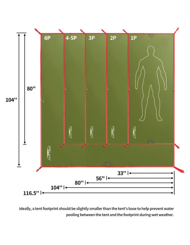 Huella de Tienda Impermeable Frelaxy 33x80 cm Verde Militar