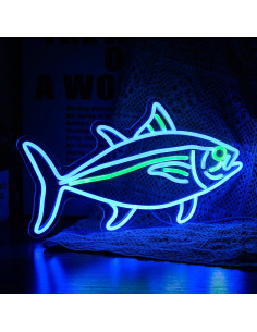 Letrero de Neón Pez Atún Azul Verde LED Dimmable 42.9x24.4cm 2
