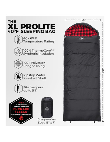 Saco de dormir Tough Outdoors XL 4 estaciones 15-50F