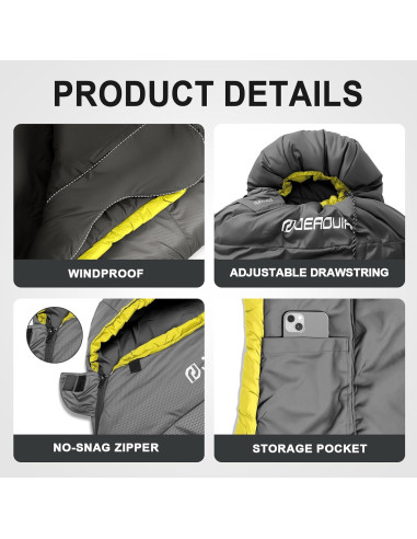 Saco de Dormir TXZ Outdoor Negro 1.6kg para Clima Frío