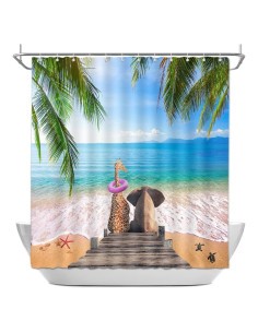 Cortina de Ducha DePhoto Tropical Jirafa Elefante 182.88x182.88 cm
