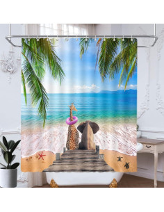 Cortina de Ducha DePhoto Tropical Jirafa Elefante 182.88x182.88 cm 2