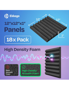 Paquete de 18 paneles insonorizantes Ekkogo 30.48x30.48 cm 2