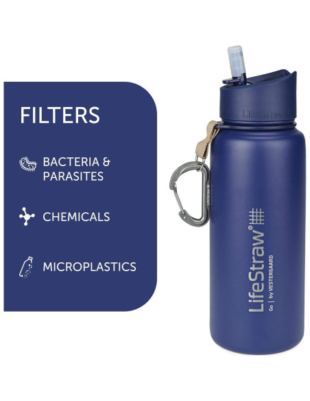Botella de Filtración de Agua LifeStraw Go 710ml Acero Inoxidable Azul