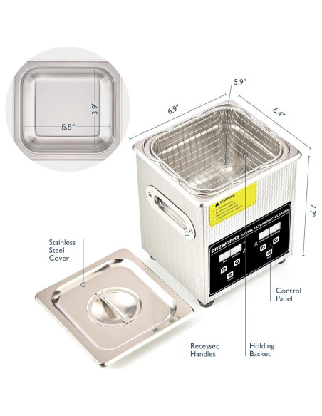 Máquina de Limpieza Ultrasónica CREWORKS 1.8L 60W Acero Inoxidable Máquina de Limpieza Ultrasónica CREWORKS 1.8L 60W Acero Inoxidable