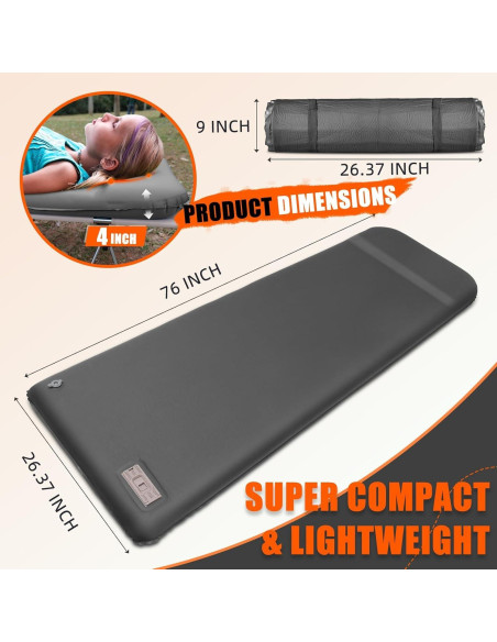 Colchoneta Autoinflable TPYOCQU 193x67 cm con Bomba Eléctrica