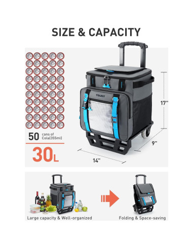 Cooler Rodante TOURIT 30L con Ruedas y Mango Retráctil