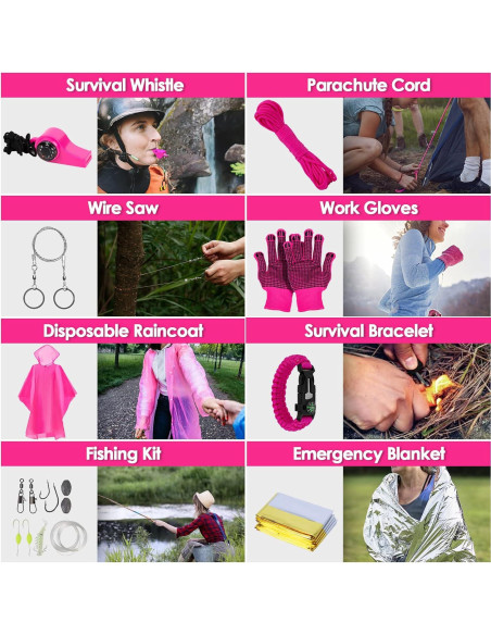 Kit de Supervivencia Vioview Rosa con Primeros Auxilios y Bolsa Molle
