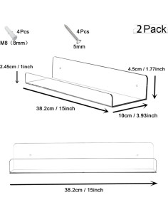 Estante Flotante de Acrílico Cerpourt 2 Piezas 38.1x9.8cm 2