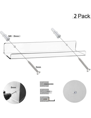 Estante Flotante de Acrílico Cerpourt 2 Piezas 38.1x9.8cm