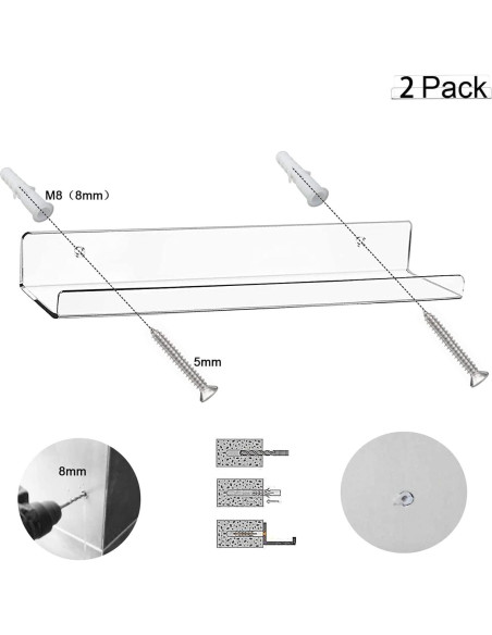 Estante Flotante de Acrílico Cerpourt 2 Piezas 38.1x9.8cm Estante Flotante de Acrílico Cerpourt 2 Piezas 38.1x9.8cm