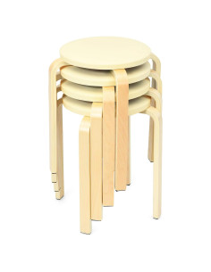 Taburetes de Madera Apilables LDAILY Beige, 4 Piezas 47 cm