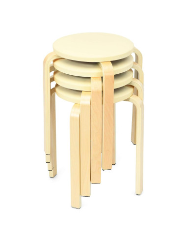 Taburetes de Madera Apilables LDAILY Beige, 4 Piezas 47 cm
