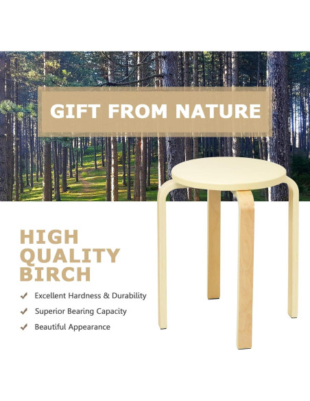 Taburetes de Madera Apilables LDAILY Beige, 4 Piezas 47 cm