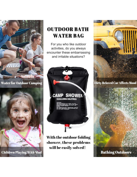 2 Bolsas de Ducha Solar Ailker 20L con Manguera y Cabezal