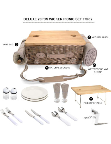 Juego de picnic SatisInside para 2 con manta y mesa 20 piezas