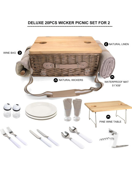Juego de picnic SatisInside para 2 con manta y mesa 20 piezas