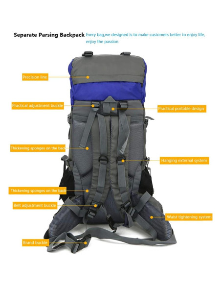 Mochila de Senderismo Bseash 60L Impermeable con Funda