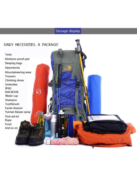 Mochila de Senderismo Bseash 60L Impermeable con Funda