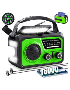 Radio de Emergencia ZZMICHP 16000mAh Bluetooth Solar NOAA Verde