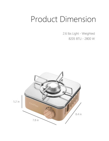 Estufa de Camping Butano CretFine 8205 BTU Compacta 1.2 kg
